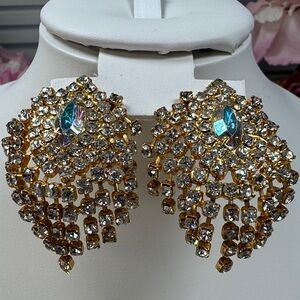 Vintage Elegant Gold Tone Clear Crystal Earrings